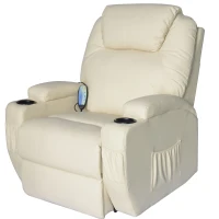 HomCom Faux Leather Heated Massage Recliner Chair with Remote - Cream White(m-6)