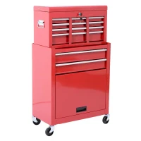 HomCom 2 Piece Rolling Tool Cabinet Combo Set with 8 Drawers and Removable Tool Box - Red(m-1)