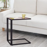 Open Box HomCom 26” Wood Metal C-Shape End Accent Side Snack Table - Wood Grain/Black(m-2)