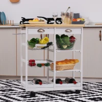 HOMCOM 30” Rolling Wood Top Kitchen Island Trolley Cart - White(m-2)