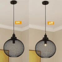 HomCom Retro Industrial Hanging Steel Globe Mesh Light Fixture Pendant - Black(m-3)