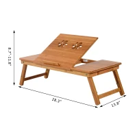HomCom 28” Adjustable Wooden Folding Bamboo Laptop Bathtub Tray Table With Storage Drawer(m-4)