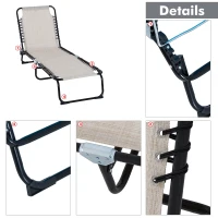 Outsunny Folding Beach Chaise Lounge, 4 Adjustable Positions, Cream White, Portable(m-11)