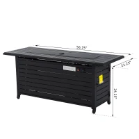 Outsunny 57" Black Bronzed Aluminum Rectangular Patio Gas Fire Pit with Table Lid(m-4)