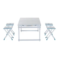 Outsunny 4' Aluminum Portable Folding Outdoor Picnic Camping Table with 4 Seats - Silver(m-7)