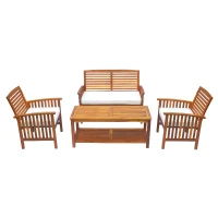 Outsunny 4 Piece Outdoor Acacia Wood Loveseat Coffee Table Lounger Conversation Set(m-2)