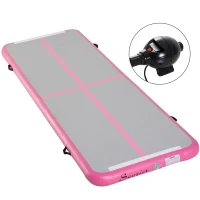 Soozier Inflatable Air Mat 16.5’ Air Track with Pump - Light Grey/Pink(m-2)