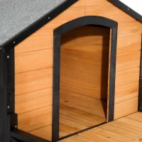 PawHut 67" Large Wooden Cabin Style Elevated Indoor and Outdoor Pet Dog House Kennel with Porch(m-6)