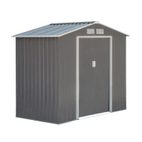 Outsunny 7' x 4' Outdoor Metal Garden Storage Shed with Sloped Roof - Gray/White(m-2)