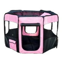 Pawhut 46" Soft Sided Folding Pet Playpen Crate - Pink / Black(m-1)