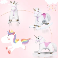 Qaba Unicorn Rocking Horse Toy with Sound for Kids  Wooden Plush Ride-On Rocker Battery Operated  White(m-4)