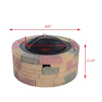 Outsunny 35" Round Decorative Stone Patio Fire Pit(m-5)