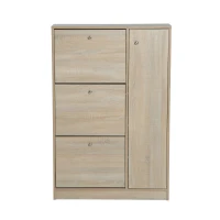 HomCom Shoe Cabinet - Pull Out Door Organizer Closet - White Oak(m-2)