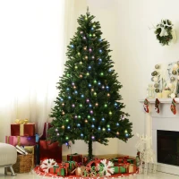 HomCom 6.9' PVC Needles Rotating Prelit Artificial Pine Christmas Tree - Green(m-3)