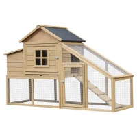 PawHut Outdoor Wooden Chicken Coop Hen House with Nesting Box and Run(m-1)