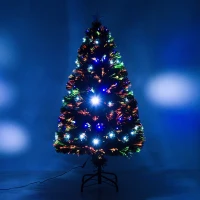 Open Box HomCom 4' Artificial Pre-Lit Fiber Optic LED Light-Up Christmas Tree with 8 Light Settings and Stand - Green(m-2)
