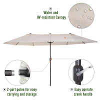 Open Box Outsunny 15' Steel Rectangular Outdoor Double Sided Market Umbrella - Cream White(m-4)