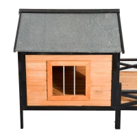 PawHut 67" Large Wooden Cabin Style Elevated Indoor and Outdoor Pet Dog House Kennel with Porch(m-5)
