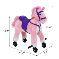 Qaba Children’s Soft Plush Mechanical Toy Riding Horse with Forward Walking Motion - Pink and Purple(m-3)