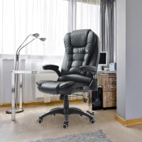 HomCom Home Office Chair PU Leather High-Back Executive Ergonomic Heated Vibrating Massage Chair - Black(m-1)