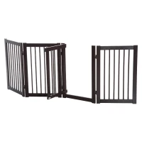 PawHut 31" x 81" 4 Panel Freestanding Wooden Expandable Pet Gate with Door(m-8)