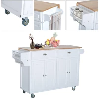 HomCom Kitchen Rolling Island Cart with Drawers Wood Top Drop-Leaf Table Cart on Wheels - White(m-4)