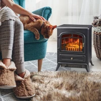 HOMCOM 16" 1500W Compact Freestanding Electric Wood Stove Fireplace Heater With Realistic Flames - Black(m-2)