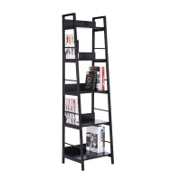HomCom 5-Shelf Modern Ladder Bookcase - Black(m-2)