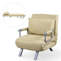 HomCom Single Person Folding 5 Position Steel Convertible Sleeper Bed Sofa Chair- Cream White(m-4)