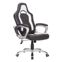 HomCom Race Car Style PU Leather Heated Massaging Office Chair - Black and White(m-1)