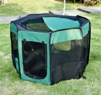 Pawhut 46" Deluxe Soft Sided Folding Pet Playpen Crate - Green / Black(m-4)