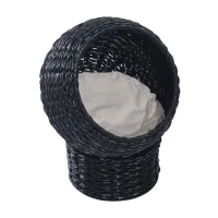Pawhut 21" Hooded Rattan Wicker Elevated Cat Bed - Black/Beige(m-1)