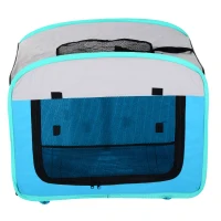 Pawhut 27" Soft Sided Folding Pet Crate Carrier - Light Blue/Gray(m-5)