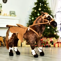 Open Box Qaba Children's Plush Interactive Standing Ride-On Horse Toy with Sound - Dark Brown / White(m-4)