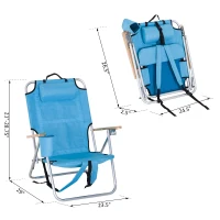 Outsunny Aluminum Outdoor Folding Reclining Camping Chair Backpack Portable Picnic Seat w/ Headrest And Cup Holder - Blue(m-3)