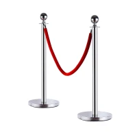 HomCom Chrome Crowd Control Red Velvet Rope Stanchion Barrier(m-5)