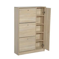 HomCom Shoe Cabinet - Pull Out Door Organizer Closet - White Oak(m-5)