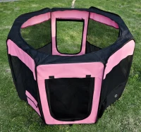 Pawhut 46" Soft Sided Folding Pet Playpen Crate - Pink / Black(m-4)