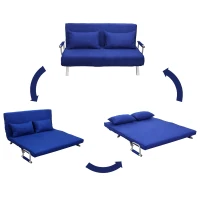 HomCom Full Size Folding 5 Position Steel Convertible Sleeper Bed Chair - Deep Blue(m-8)
