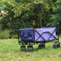 Aosom Utility Folding Wagon Big Wheels Compact Outdoor Garden Cart with Steel Structure for Shopping, Fishing, Gardening, Camping, Beach - Purple(m-4)