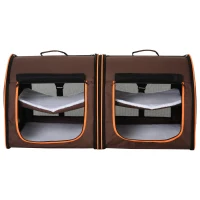 PawHut 39" Portable Soft-Sided Cat Carrier, Cat Kennel, Travel Dog Crate with Divider, Two Compartments, Soft Cushions & Storage Bag, Easy to Fold, Brown(m-8)