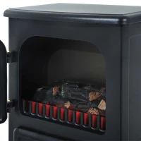 HOMCOM 16" 1500W Compact Freestanding Electric Wood Stove Fireplace Heater With Realistic Flames - Black(m-12)