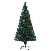 HomCom 6' Artificial Pre-Lit Fiber Optic Holiday Christmas Tree Xmas Decorative Shining Tree with 28 LED Lights(m-10)