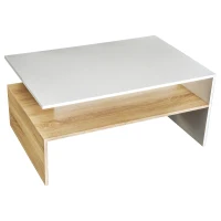 HOMCOM Modern Coffee Table,  2-tier Rectangular Center Table with Storage Shelves for Living Room, White/Natural Wood(m-4)
