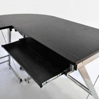 HomCom 67” Wooden L-Shaped Corner Computer Desk With Keyboard Tray - Black(m-4)