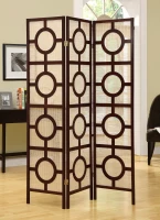 Monarch 3-Panel Circle Design Folding Privacy Screen Room Divider - Cappuccino Wood Frame(m-2)