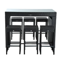Outsunny 7 Piece Outdoor Patio Rattan Wicker Bar Stool Dining Table Set(m-2)