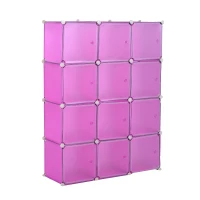 HomCom Customizable 12-Cube Plastic Storage Organizer - Pink(m-1)