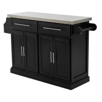 HomCom 36" Stainless Steel Top Deluxe Rolling Kitchen Cart With Storage- Black(m-4)