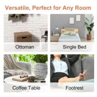 HomCom Twin Size Folding Convertible Sleeper Bed Ottoman with Beige Slipcover(m-10)